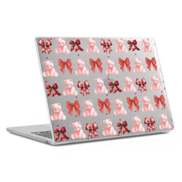 Imagem de Compatível com MacBook Air 13,3 polegadas 2022 2021 2020 2019 2018 versão M1 A2337 A2179 A1932, romântico, dia dos namorados, com laço de urso rosa brilhante, capa transparente