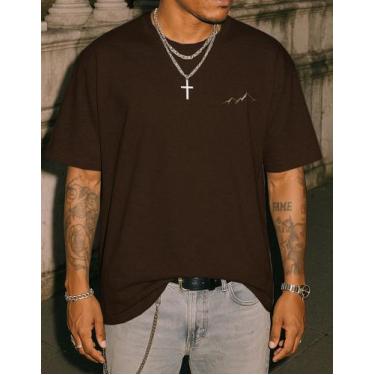 Imagem de Camiseta Masculina Bascia Academia Casual Moda Minimalista, Marrom, GG