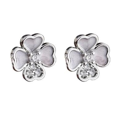 Imagem de Niaspi Brincos de cartilagem de trevo de quatro folhas de aço inoxidável 20G, zircônia cúbica, floral, parafuso traseiro para mulheres, joia de piercing de hélice Tragus, 20G, Zircônia cúbica Cobre