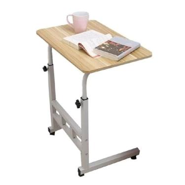 Imagem de Mesa Notebook com Rodízios - Altura Ajustável Multifuncional para Home Office, Escritório e Sala, Ideal para Computador e Escrivaninha Compacta (Cor madeira)