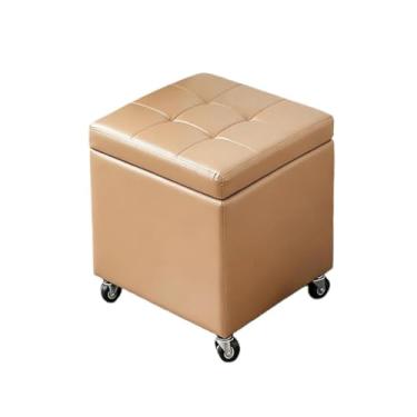 Imagem de Puff Quadrado Flex Baú Banquetas Giratórias Com Rodas Material De Couro Assento Mesa Centro Multifunções Quarto Decorativo Confortável(Gold,23.6" x 15.7" x 18.1")
