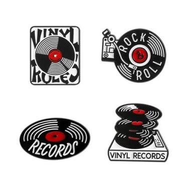 Imagem de Pin De Esmalte De Toca-discos De Vinil Retrô Preto, Broche De Toca-dis