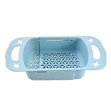 Imagem de Sobre a pia, escorredores de frutas vegetais, cesta de plástico para lavar pratos, suporte de rack de armazenamento de pia (rosa) (Color : Sky-blue)
