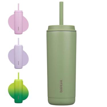 Imagem de BJPKPK Copo isolado com tampa e canudo, copo térmico de aço inoxidável de 590 ml, caneca de café de viagem à prova de derramamento, à prova de vazamento, lavável na lava-louças, mantém as bebidas