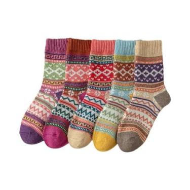 Imagem de Meias Térmicas Grossas De Lã Para Mulheres, 5 Pares, Estilo Nórdico Re
