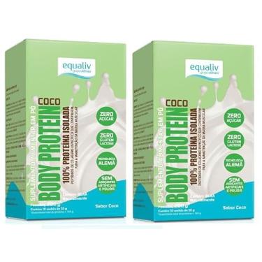 Imagem de Kit 2 Body Protein Sabor Coco 100% Proteina Isolada 10 Sachês de 20g Equaliv