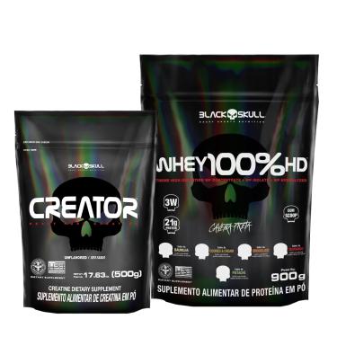 Imagem de Combo Whey 100% HD + Creatina Creator - Refil 500g - Black Skull