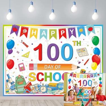 Imagem de Happy 100 Days of School Backdrop Colorful Classroom 100th Day of School Banner Background Kids Student Kindergarten Pré-escolar Primary Classroom Photo Booth Props School Event Supplies 15 x 100 m