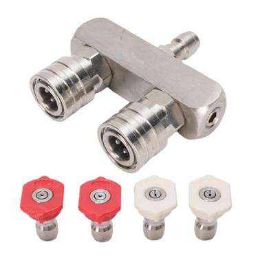 Imagem de Marhynchus Bocal de Lavadora de Alta Pressão, Bico de Cabeça Dupla de Aço Inoxidável de 1/4 Polegada de Conexão Rápida de 5000 PSI Com 4 Pontas, para a Maioria das Pistolas e Hastes de