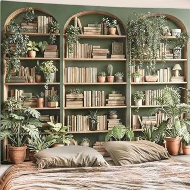 Imagem de Accnicc Tapeçaria de estante de plantas verde sálvia botânica tapeçarias para pendurar na parede vintage vaso plantas biblioteca pano de fundo tapeçaria extra grande para quarto sala de estar