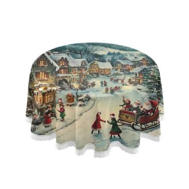 Imagem de Qilmy Toalha de mesa redonda de palmeira de treliça verde, 152 cm, resistente à água, à prova de derramamento, capa de mesa grande para jantar de reunião de família em ambientes internos e externos