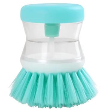 Imagem de Escova para limpeza com Dispenser de Detergente Lava a Louça evitando o Desperdício e Maximizando a Limpeza composta por Cerdas em Nylon (Azul)