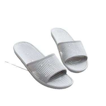 Imagem de Sapatos de banheiro moda personalidade chinelos de casa femininos verão banheiro masculino sandálias de cor sólida casual banho casais casa chinelos de uma palavra chinelos de chuveiro (cinza, 40-41)