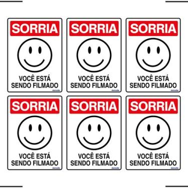 Imagem de Combo 6 Placas De Sinalização Sorria Você Está Sendo Filmado 15x20 Eko