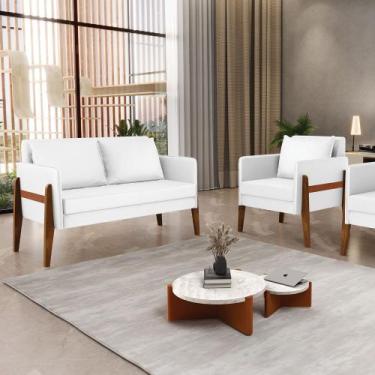 Imagem de Kit 1 Sofá Namoradeira e 1 Poltrona Lana material sintético Base de Ma