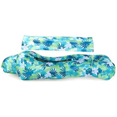 Imagem de JCL Sofá inflável com guarda-sol, sofá portátil sem bomba para acampamento, praia, parque, uso interno e externo