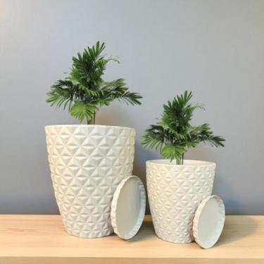 Imagem de Jogo 2 Vasos Luxo Diamante N°2,3 Polietileno Leves Planta Flor Jardim Moderno (Bege)