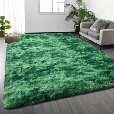 Imagem de Deerhoo Tapetes grandes felpudos 15 x 23 cm, tapetes felpudos de pelúcia para sala de estar, tapete felpudo ultramacio para quarto, tapete interno para quarto de crianças, decoração de casa, verde