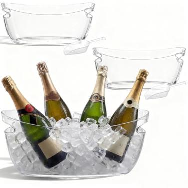 Imagem de 2 peças de balde de gelo para festas, banheira de bebida de acrílico transparente de 5L com conchas, baldes de vinho para suprimentos de festas de bar de coquetel Mimosa, baldes de bebida de gelo para