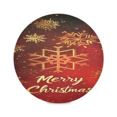 Imagem de STAYTOP Jogo americano redondo de flocos de neve de Natal com fundo vermelho, 1 peça, tapetes de mesa antiderrapantes fáceis de limpar para casa, cozinha, churrasco, festa, decoração de mesa