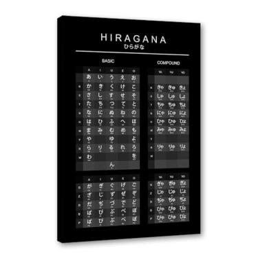 Imagem de Pôster do gráfico do alfabeto japonês Hiragana Katakana preto e branco pintura em tela educação aprender impressões escritório decoração sala de aula (SKU2,20.3x30.5 cm = (20x30cm), emoldurado (tela