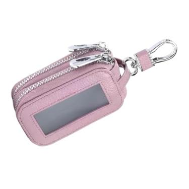 Imagem de Yidcidu Capa para chaveiro de carro, protetor remoto de veículo de couro genuíno, capa elegante com zíper e janela transparente, para homens e mulheres (rosa)