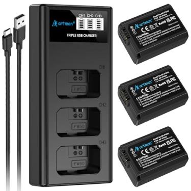 Imagem de A Artman Artman NP-FW50 Battery 3-Pack and Upgraded 3-Slot ZV-E10 Battery LCD Charger for Sony ZV E10, Alpha A6500 A6400 A6300 A6000 A5100 A5000, A7S II, A7S, A7R II, A7R, A7 II, A7, RX10 I
