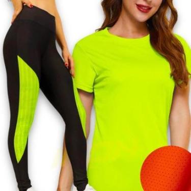 Imagem de Kit Camiseta MALHA FRIA POLIAMIDA + Calça Leg Legging Corrida Academia Feminina 532-Feminino