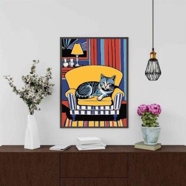 Imagem de Quadro Decorativo Gato Na Sala 24X18Cm