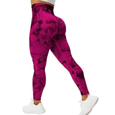 Imagem de tincolia Meia-calça feminina de ioga moderna tie dye, sem costura, alta elasticidade, controle de barriga, calça de corrida - 4-M