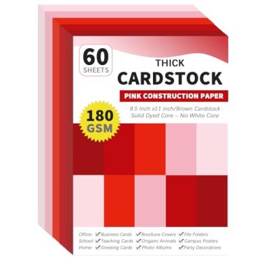 Imagem de gisgfim 60 folhas de cartolina rosa, 21 x 27 cm, papel de construção de núcleo tingido sólido, 5 cores sortidas, papel para scrapbook, 29,5 kg/180 g/m² para convites de impressão em relevo, artesanato