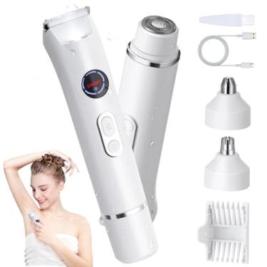 Imagem de Aparador de biquíni 4 em 1 para mulheres, barbeador elétrico indolor de 12.000 RPM com luz LED para mulheres remoção de pelos pubianos, aparador feminino de cabeça dupla para axilas, rosto e pernas