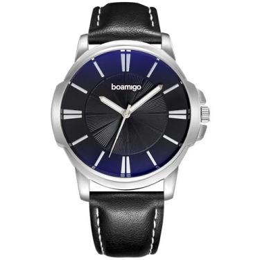 Imagem de Relogio Masculino Analógico Com Pulseira De Couro Resistente A Agua Quartz (Preto e Prateado)