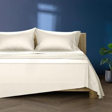 Imagem de TEXAS LINEN CO. Jogo de lençol Queen 100% algodão egípcio – Jogo de cama queen size luxuoso de alta contagem de fios (4 peças, marfim), macio, refrescante, bolso profundo de 40,6 cm, lençóis de