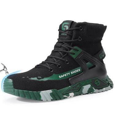 Imagem de Sapatos masculinos de bico de aço para segurança no trabalho, sapatos de construção industrial, botas industriais, tênis de trabalho confortáveis e leves para o trabalho, 0296-verde, 42