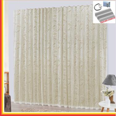 Imagem de Cortina Charme em Renda com Voal 4,00 x 2,50 Para Trilho Comum - Palha