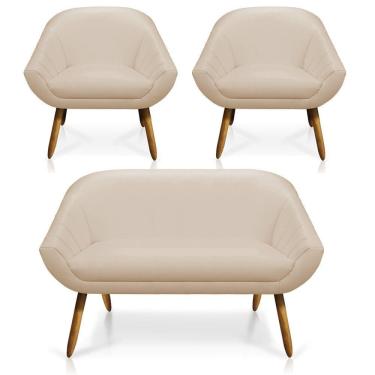 Imagem de Kit 01 Namoradeira 02 Lugares E 02 Poltronas Giovana Corino Bege Castanho