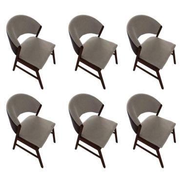 Imagem de Kit 6 Cadeiras De Jantar Madeira Maciça Débora Em Facto Ocre Bege Linho Castanho