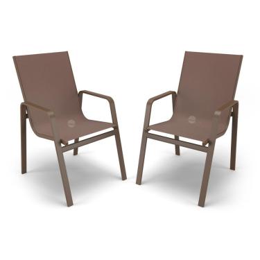 Imagem de Kit 2 Cadeiras Miami Gourmet Alumínio Marrom Tela Marrom