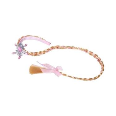 Imagem de Peruca De Princesa Elsa Frozen Com Trança Azul E Rosa, Tiara De Floco 