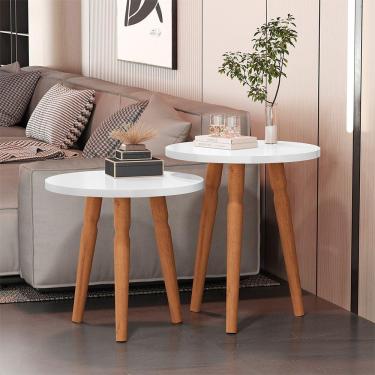 Imagem de Conjunto Mesa De Cabeceira Redonda Canto Apoio Cama Quarto Atalanta Branco