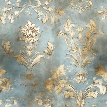 Imagem de MuralPeel Papel de Parede Vintage Azul Claro Amarelo Damasco Descasque e Cole Papel de Parede Autoadesivo Removível Fácil de Descolar no Papel de Parede para Locatário de Armário de Quarto