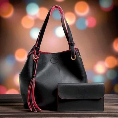 Imagem de Bolsa sacola grande Feminina de ombro e Bolsinha - Duarts, Preto