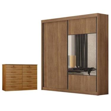 Imagem de Guarda Roupa Casal Sienna Com Espelho E Gaveteiro Milão Com Chave Cuma
