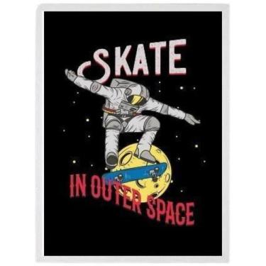 Imagem de Quadro Decorativo Astronauta Skate 24X18Cm - Madeira Branca - Quadros 