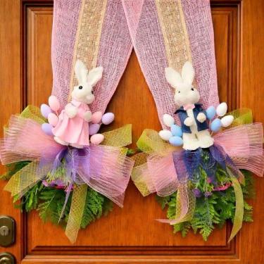 Imagem de Escapulário Casal Coelho Laço Decoração Pascoa Para Porta 2m - OUTRAS 