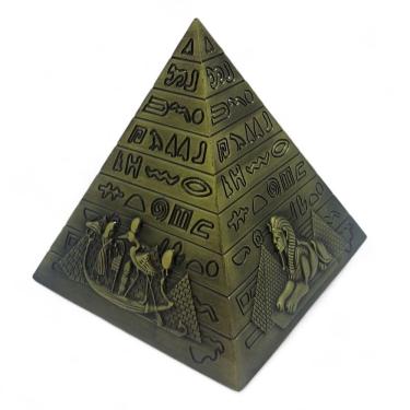 Imagem de Enfeite Pirâmide Egípcia Hieróglifos Dourada Decoração 11 cm