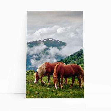 Imagem de Cavalos Montanhas Nuvens Paisagem Quadro Canvas 60X40Cm