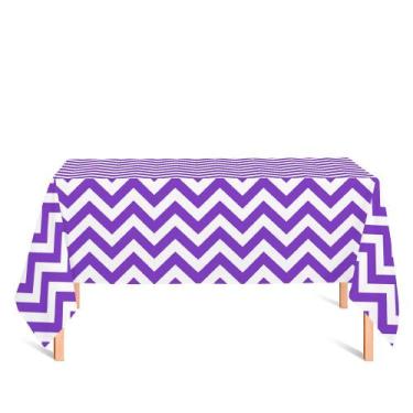 Imagem de Toalha de Mesa Retangular em Tecido Jacquard Estampado Chevron Roxo, 1
