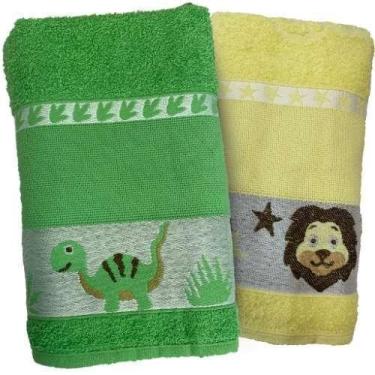 Imagem de Kit 2 Toalha De Banho Infantil Amarelo E Verde Ponto Cruz - Dugu